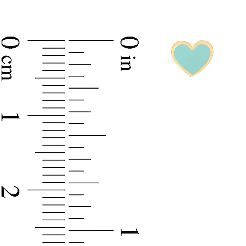 Main Image 3 of Turquoise Enamel Heart Stud Earrings in Solid 14K Gold