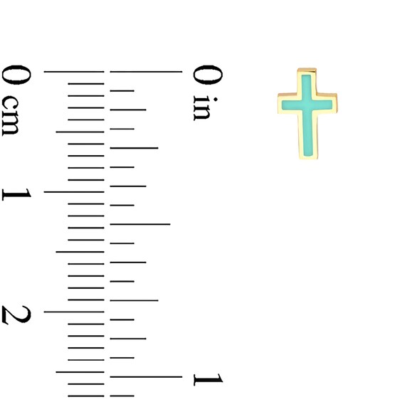 Turquoise Enamel Cross Stud Earrings in Solid 14K Gold
