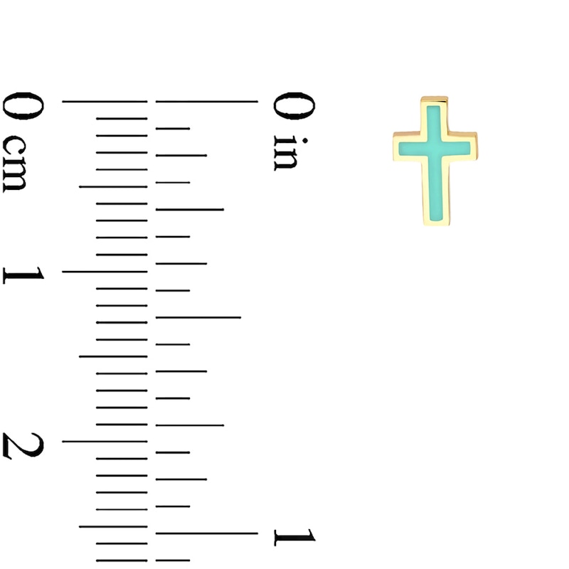 Main Image 3 of Turquoise Enamel Cross Stud Earrings in Solid 14K Gold