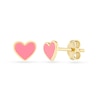 Thumbnail Image 1 of Pink Enamel Heart Stud Earrings in Solid 14K Gold