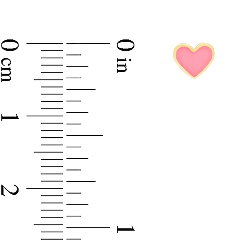 Main Image 3 of Pink Enamel Heart Stud Earrings in Solid 14K Gold