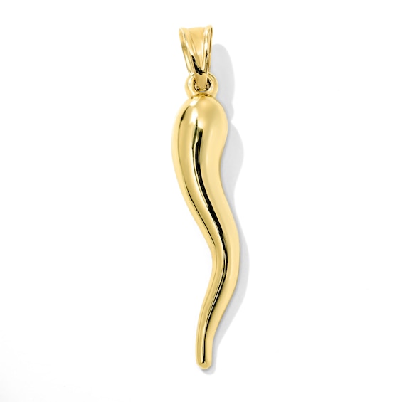 Large Italian Horn Charm in Hollow 10K Yellow Gold