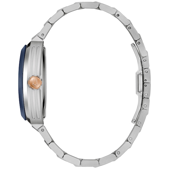 Menâs Bulova Maquina Two-Tone IP Automatic Watch with Tonneau Blue Skeleton Dial (Model: 98A319)