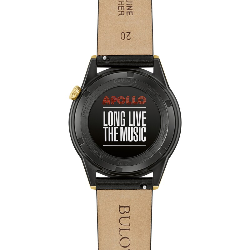 Main Image 4 of Men’s Bulova Millenia Two-Tone IP Black Leather Strap Automatic Watch with Black Skeleton Dial (Model: 98A322)