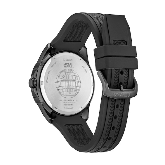 Men’s Citizen Eco-Drive® Star Wars™ Death Star™ Shadow Black IP Rubber Strap Watch (Model: Aw1606-06W)