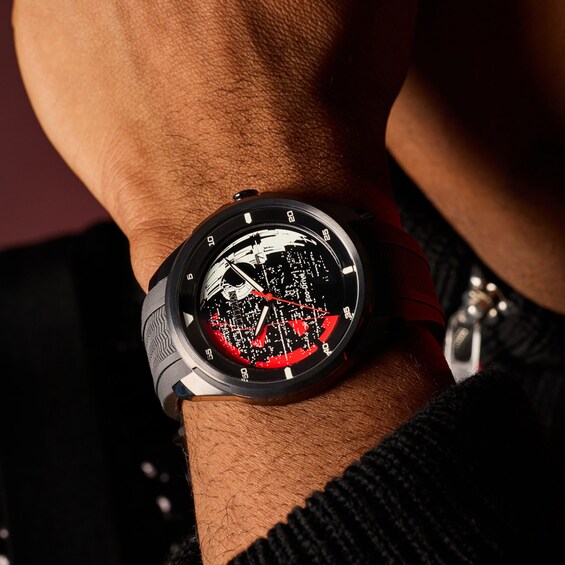 Men’s Citizen Eco-Drive® Star Wars™ Death Star™ Shadow Black IP Rubber Strap Watch (Model: Aw1606-06W)