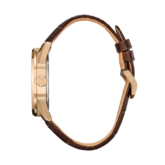 Menâs Citizen Eco-DriveÂ® Disney Mickey Mouse on the Train Rose-Tone IP Brown Leather Strap Watch (Model: Aw0088-04W)