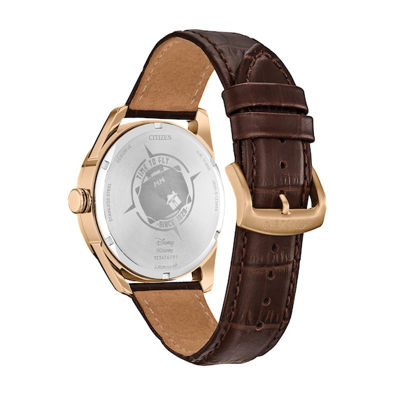 Menâs Citizen Eco-DriveÂ® Disney Mickey Mouse on the Train Rose-Tone IP Brown Leather Strap Watch (Model: Aw0088-04W)