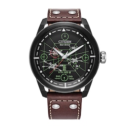 Men’s Citizen Eco-Drive® Star Wars™ Classic Ships Black IP Brown Leather Strap Watch (Model: AW1738-05W)