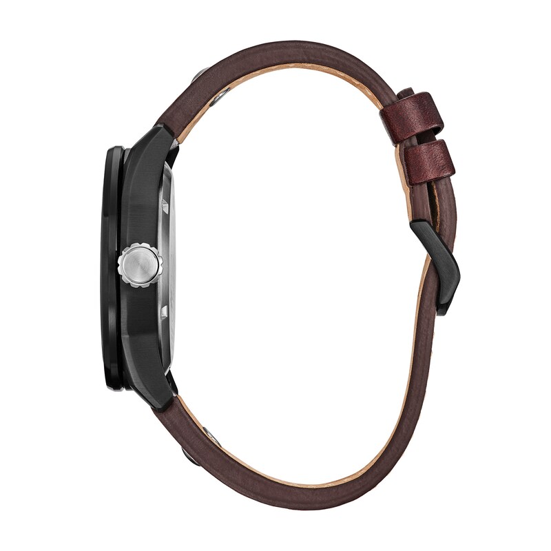Main Image 2 of Men’s Citizen Eco-Drive® Star Wars™ Classic Ships Black IP Brown Leather Strap Watch (Model: AW1738-05W)