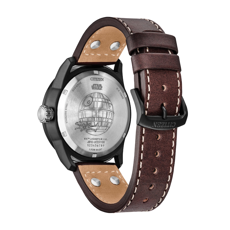 Main Image 3 of Men’s Citizen Eco-Drive® Star Wars™ Classic Ships Black IP Brown Leather Strap Watch (Model: AW1738-05W)