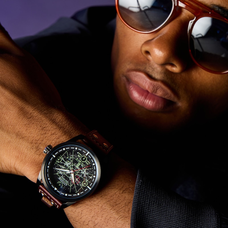 Main Image 4 of Men’s Citizen Eco-Drive® Star Wars™ Classic Ships Black IP Brown Leather Strap Watch (Model: AW1738-05W)