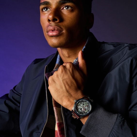 Menâs Citizen Eco-DriveÂ® Star Warsâ¢ Classic Ships Black IP Brown Leather Strap Watch (Model: Aw1738-05W)