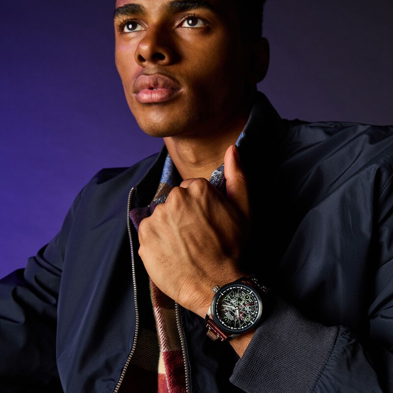 Main Image 5 of Men’s Citizen Eco-Drive® Star Wars™ Classic Ships Black IP Brown Leather Strap Watch (Model: AW1738-05W)