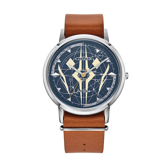Men's Citizen Eco-DriveÂ® Star Warsâ¢ Ahsoka Tanoâ¢ Brown Leather Strap Watch with Blue Dial (Model: Bj6508-02W)