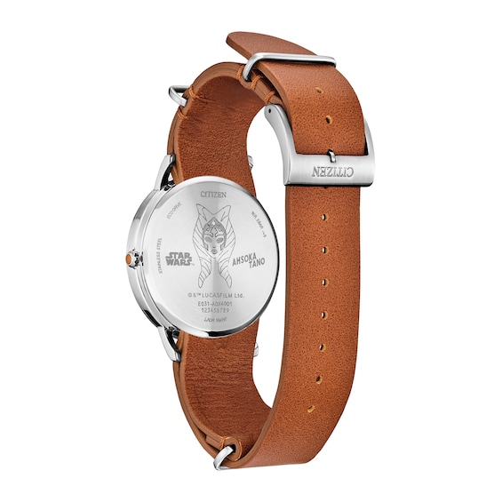 Men's Citizen Eco-DriveÂ® Star Warsâ¢ Ahsoka Tanoâ¢ Brown Leather Strap Watch with Blue Dial (Model: Bj6508-02W)