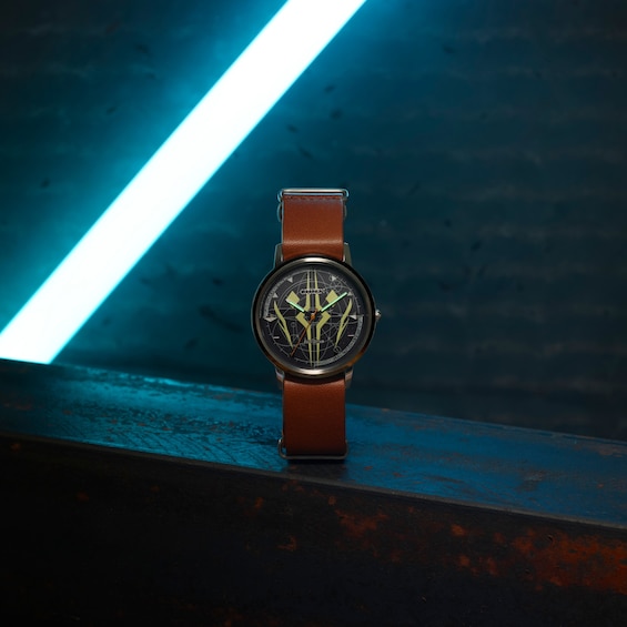 Men's Citizen Eco-DriveÂ® Star Warsâ¢ Ahsoka Tanoâ¢ Brown Leather Strap Watch with Blue Dial (Model: Bj6508-02W)