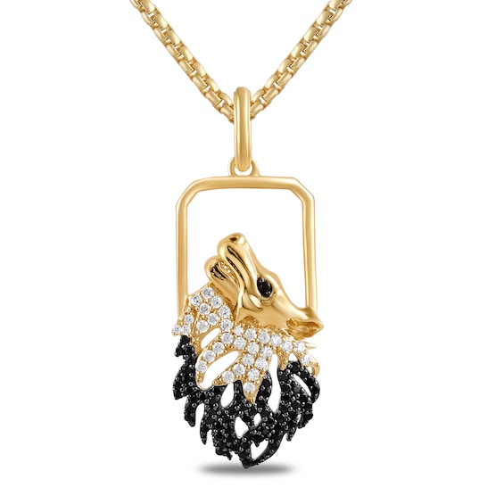 1/2 CT. T.w. Black and White Diamond Roaring Lion Rectangle Pendant in Sterling Silver with 24K Gold Vermeil - 22â