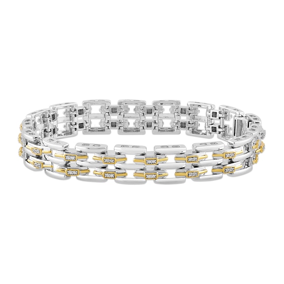 1/2 CT. T.w. Diamond Multi-Row Link Bracelet in Sterling Silver and 24K Gold Vermeil - 8.5â
