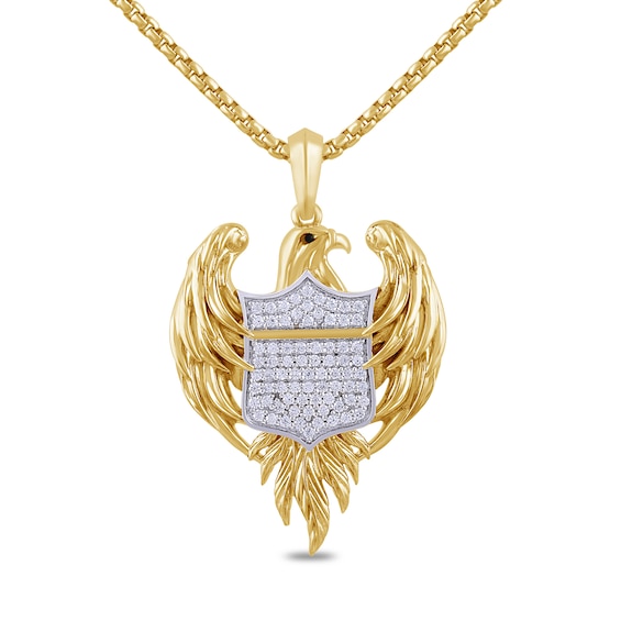 1/2 CT. T.w. Diamond Eagle with Flag Pendant in Sterling Silver with 24K Gold Vermeil - 22â