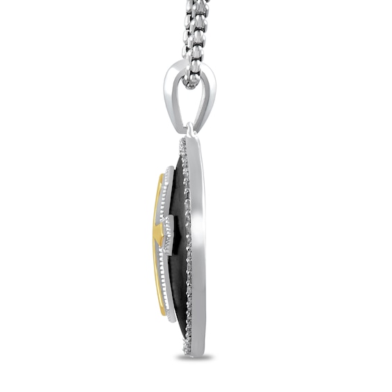 1/3 CT. T.w. Diamond Frame Flared Cross Oval Pendant in Sterling Silver with 24K Gold Vermeil and Black Rhodium - 22â
