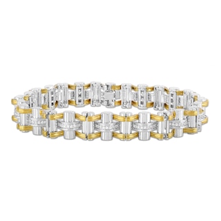 1 CT. T.W. Diamond Woven Link Vintage-Style Bracelet in Sterling Silver and 24K Gold Vermeil - 8.5”
