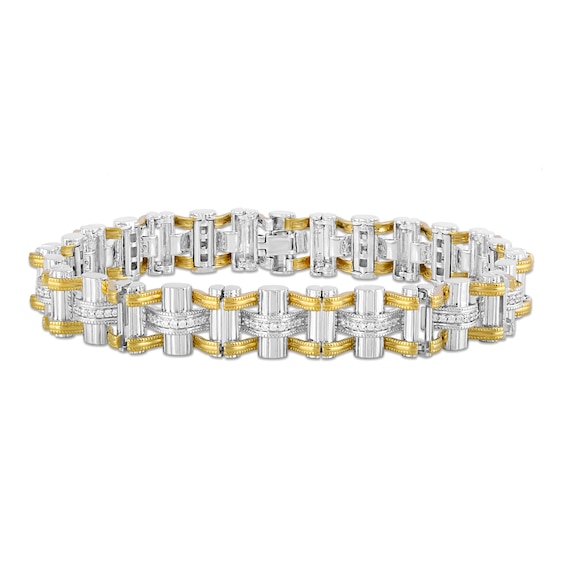 1 CT. T.w. Diamond Woven Link Vintage-Style Bracelet in Sterling Silver and 24K Gold Vermeil - 8.5â