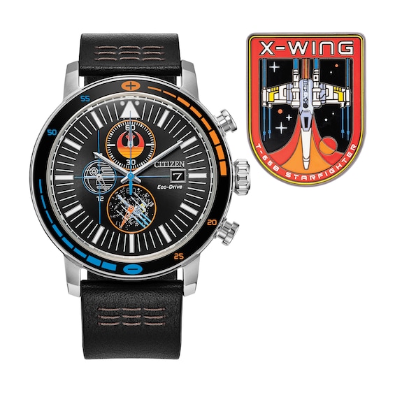 Menâs Citizen Eco-Drive® Star Wars⢠Rebel Starfighter Leather Strap Chronograph Watch and Pin Set (Model: Ca0870-43W)