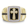 Thumbnail Image 1 of 1/2 CT. T.W. Black and White Diamond Cross Rectangle Ring in Sterling Silver with 24K Gold Vermeil and Black Rhodium