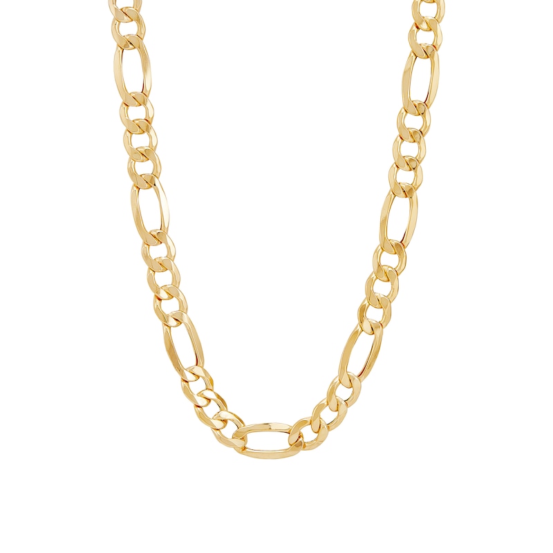 Main Image 1 of 9.0mm Figaro Chain Necklace in Hollow 10K Gold - 22"