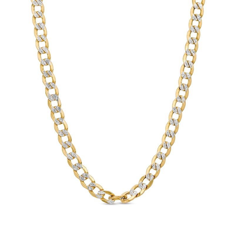 Main Image 1 of 7.5mm Diamond-Cut Curb Chain Necklace in Hollow 10K Two-Tone Gold - 22"