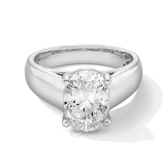 3 CT. Oval Certified Lab-Grown Diamond Solitaire Cigar Band Engagement Ring in 14K White Gold (F/Vs2)