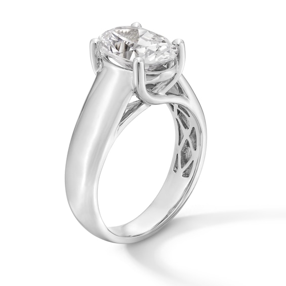 3 CT. Oval Certified Lab-Grown Diamond Solitaire Cigar Band Engagement Ring in 14K White Gold (F/Vs2)