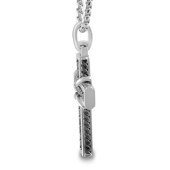 1/2 CT. T.w. Black Diamond Rope-Textured Edge Cross Pendant in Sterling Silver - 22”