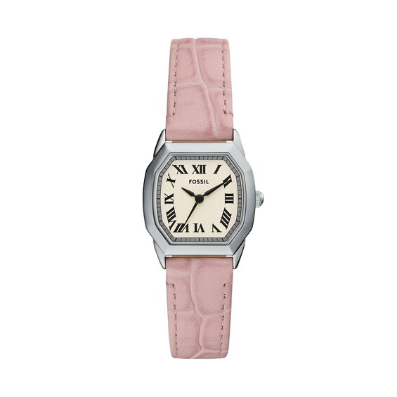 Ladiesâ Fossil Harlow Pink Leather Strap Watch with Octagonal Cream Dial (Model: Es5406)