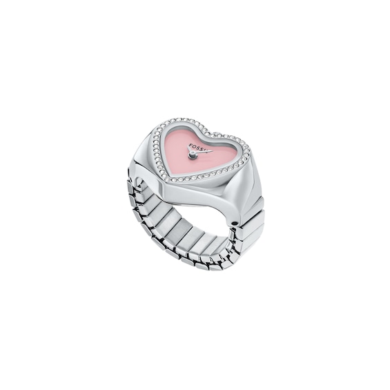 Ladies' Fossil Crystal Accent Heart-Shaped Watch Ring with Pink Dial (Model: Es5408)