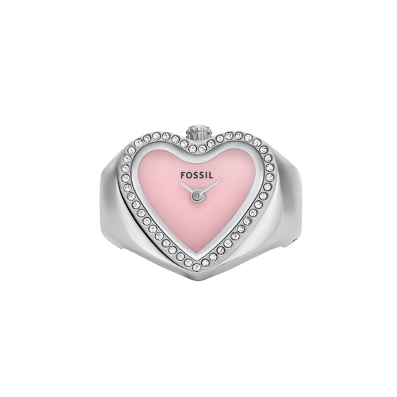 Ladies' Fossil Crystal Accent Heart-Shaped Watch Ring with Pink Dial (Model: Es5408)