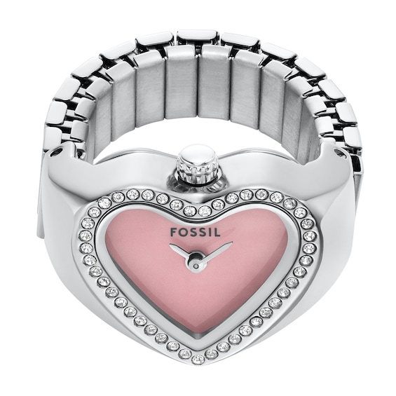 Ladies' Fossil Crystal Accent Heart-Shaped Watch Ring with Pink Dial (Model: Es5408)