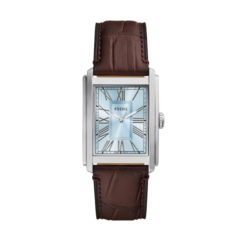 Main Image 1 of Men’s Fossil Carraway Brown Leather Strap Watch with Rectangular Light Blue Dial (Model: FS6110)