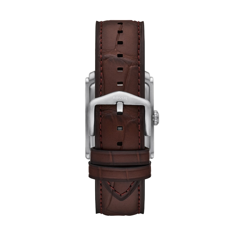 Main Image 2 of Men’s Fossil Carraway Brown Leather Strap Watch with Rectangular Light Blue Dial (Model: FS6110)