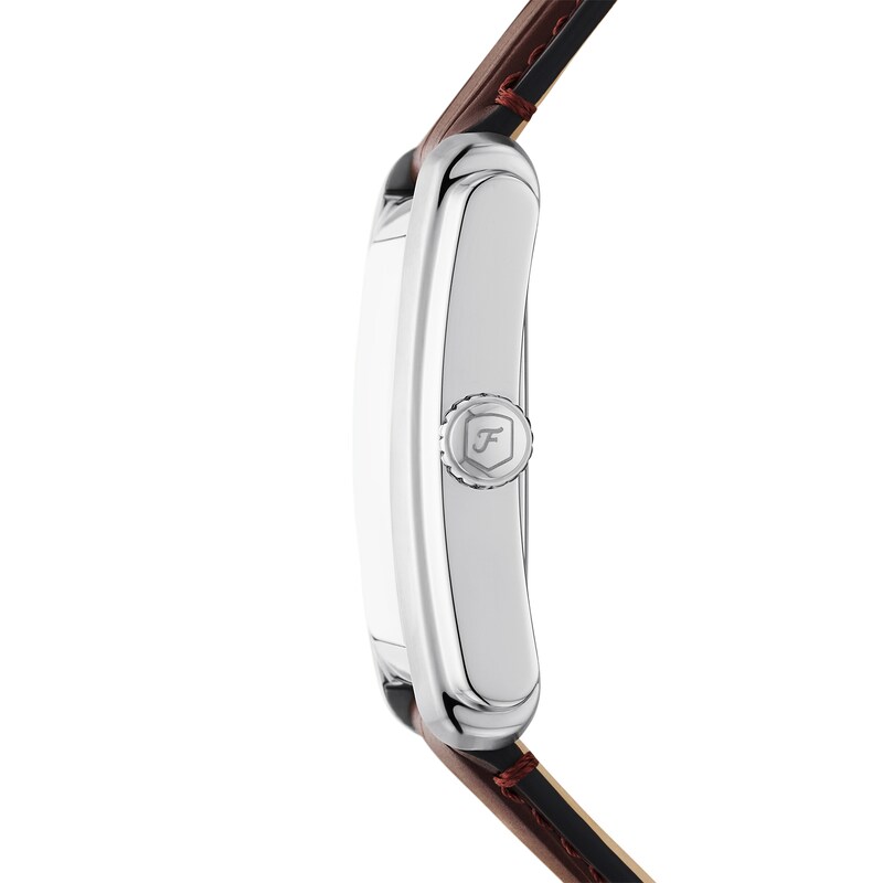 Main Image 3 of Men’s Fossil Carraway Brown Leather Strap Watch with Rectangular Light Blue Dial (Model: FS6110)