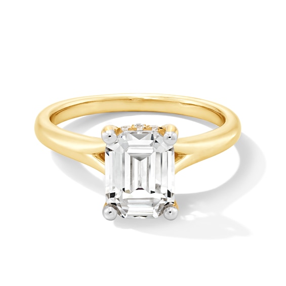 2 CT. T.w. Emerald-Cut Certified Lab-Grown Diamond Solitaire Split Shank Engagement Ring in 14K Gold (F/Vs2)