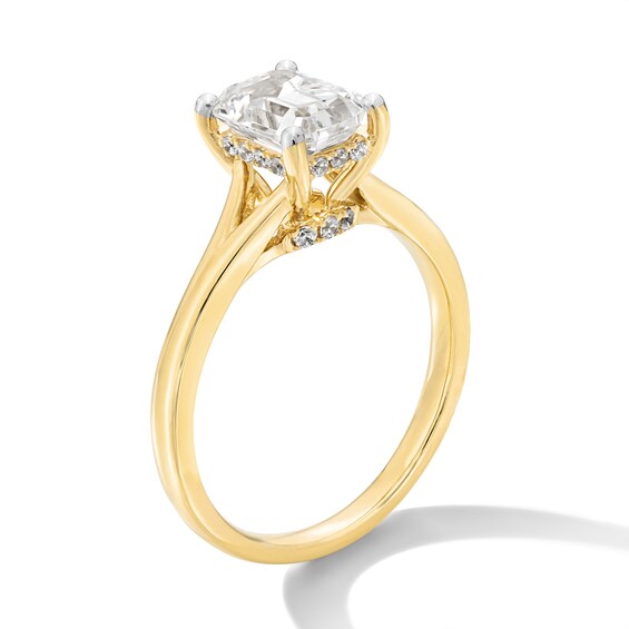 2 CT. T.w. Emerald-Cut Certified Lab-Grown Diamond Solitaire Split Shank Engagement Ring in 14K Gold (F/Vs2)