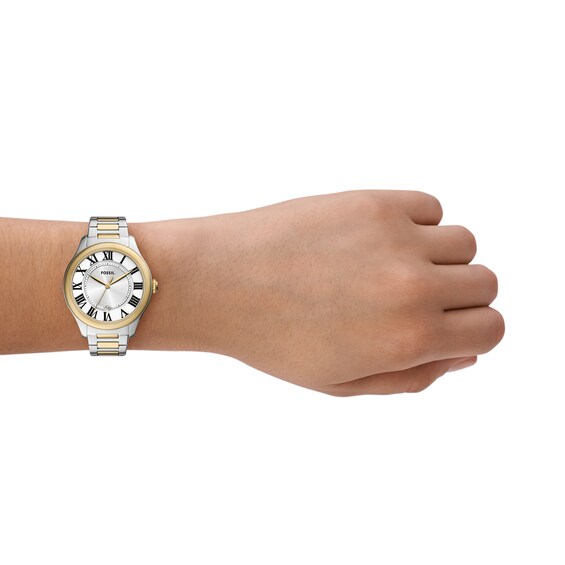 Ladies' Fossil Gilmore Two-Tone IP Watch with Silver-Tone and White Dial (Model: Es5396)