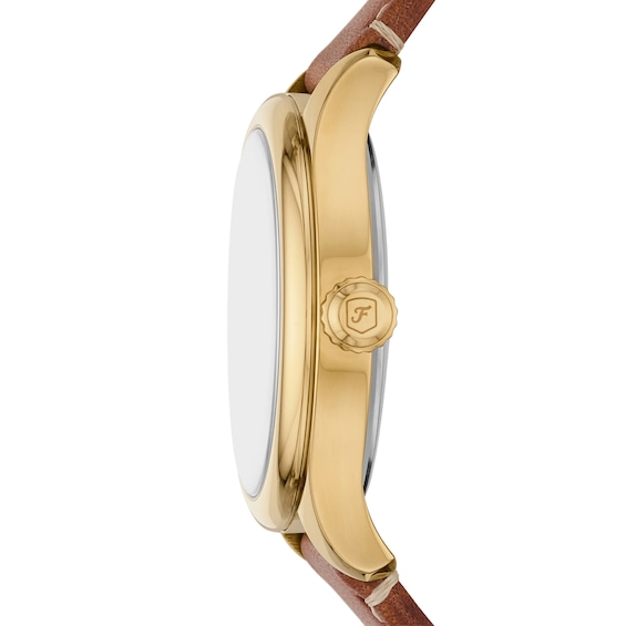 Ladies' Fossil Gilmore Gold-Tone IP Brown Leather Strap Watch with Silver-Tone and White Dial (Model: Es5397)
