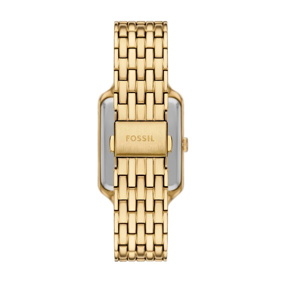 Ladies' Fossil Raquel Crystal Accent Gold-Tone IP Watch with Rectangular Mother-of-Pearl Dial (Model: Es5398)