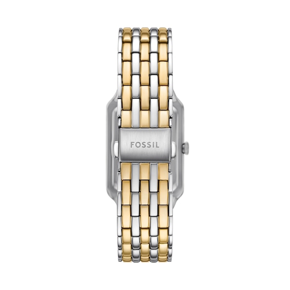 Ladies' Fossil Raquel Crystal Accent Two-Tone IP Watch with Rectangular Mother-of-Pearl Dial (Model: Es5399)