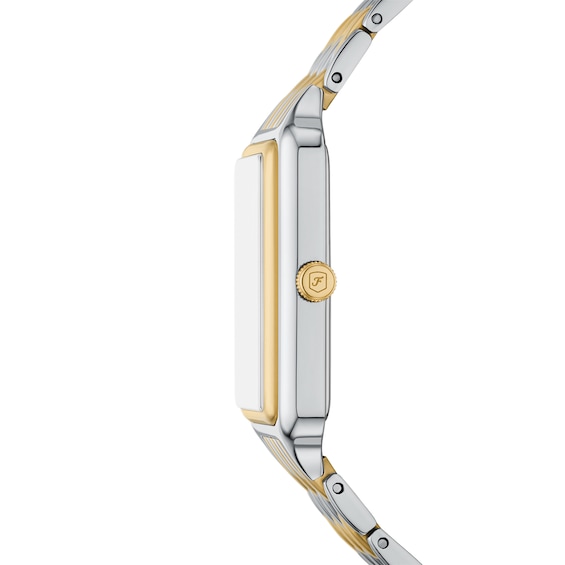 Ladies' Fossil Raquel Crystal Accent Two-Tone IP Watch with Rectangular Mother-of-Pearl Dial (Model: Es5399)