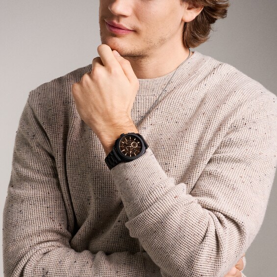 Menâs Fossil Machine Black IP Chronograph Watch with Textured Black Dial (Model: Fs6097)