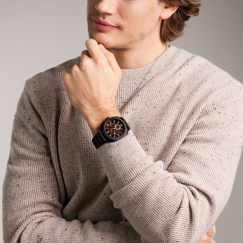 Main Image 4 of Men’s Fossil Machine Black IP Chronograph Watch with Textured Black Dial (Model: FS6097)